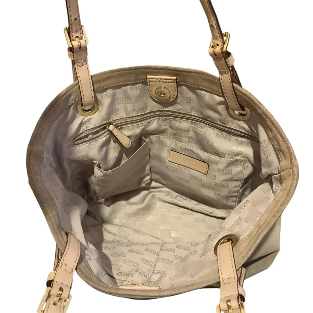 ​Michael Kors Fulton Large N/S Suede Tote‎ Bag Dark Dune Taupe Open Bucket - Picture 4 of 9